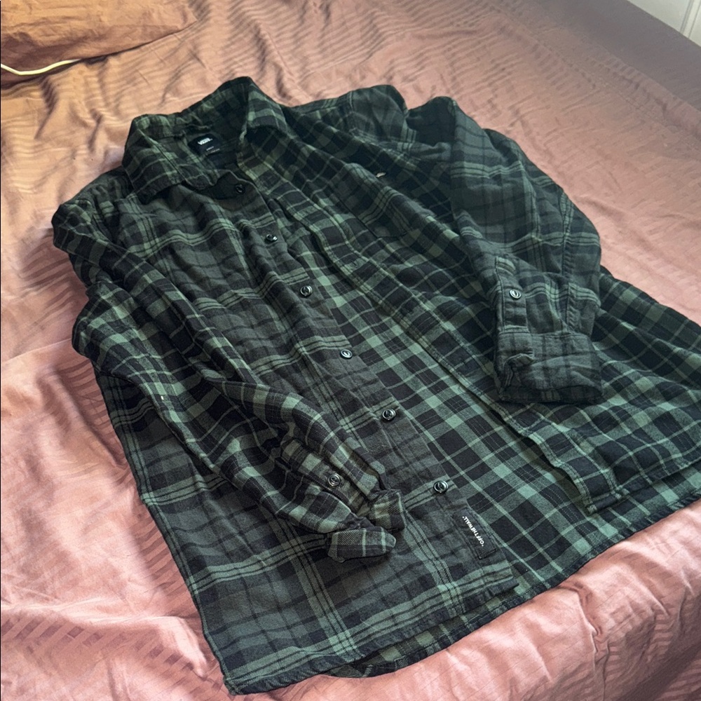 Vans Green and Black Plaid Casual Shirt
